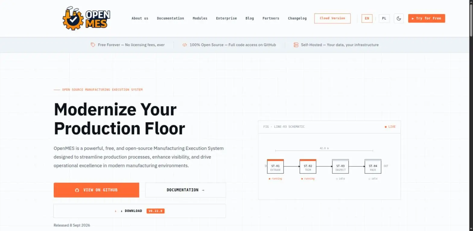 OpenMES - strona projektu darmowego systemu MES open source