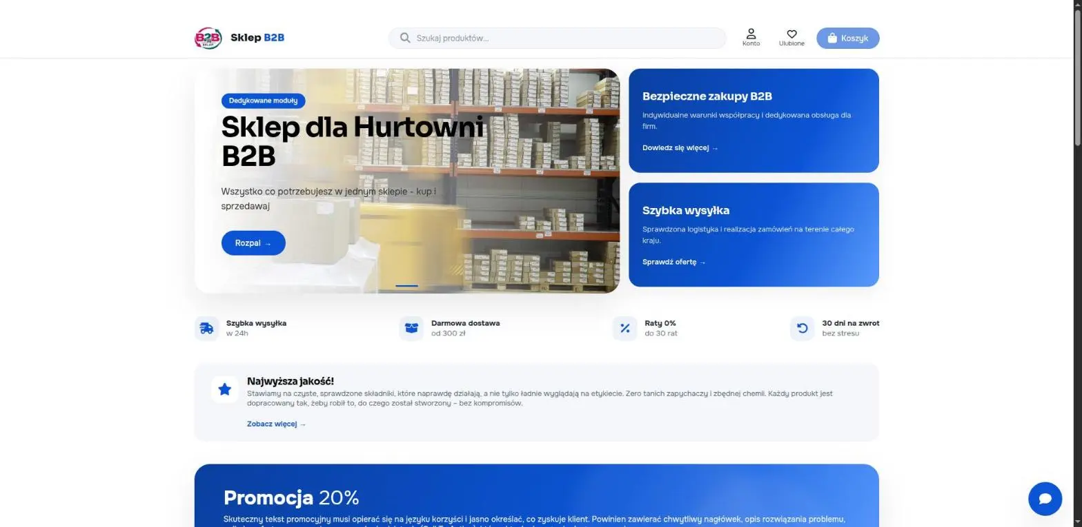 Demo sklepu B2B dla hurtowni zbudowanego na PrestaShop